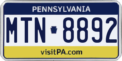 PA license plate MTN8892