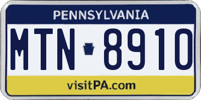 PA license plate MTN8910