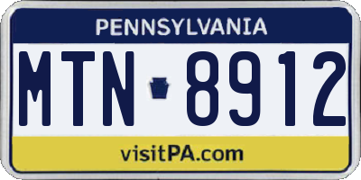 PA license plate MTN8912