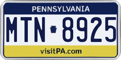PA license plate MTN8925