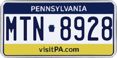 PA license plate MTN8928