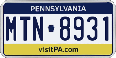 PA license plate MTN8931