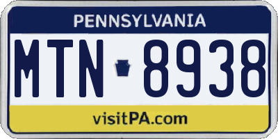 PA license plate MTN8938