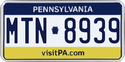 PA license plate MTN8939