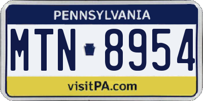 PA license plate MTN8954