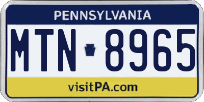 PA license plate MTN8965