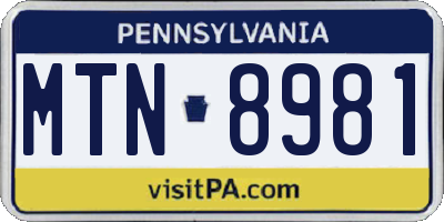 PA license plate MTN8981