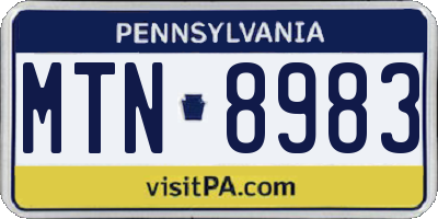 PA license plate MTN8983