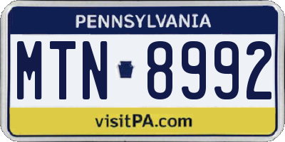 PA license plate MTN8992
