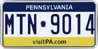 PA license plate MTN9014