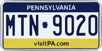PA license plate MTN9020