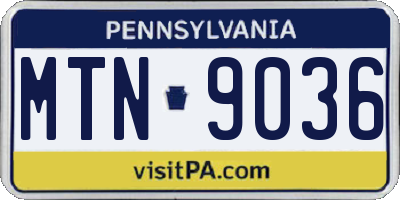 PA license plate MTN9036
