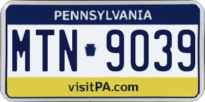 PA license plate MTN9039
