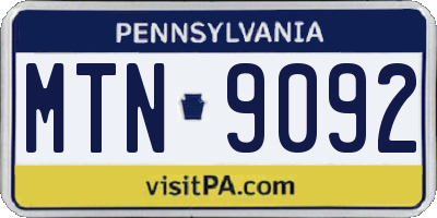 PA license plate MTN9092