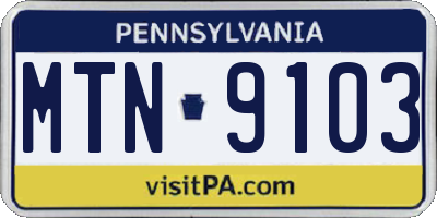 PA license plate MTN9103