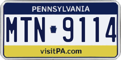 PA license plate MTN9114