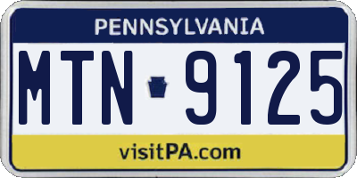 PA license plate MTN9125