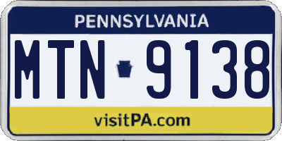 PA license plate MTN9138