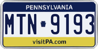 PA license plate MTN9193