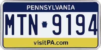 PA license plate MTN9194