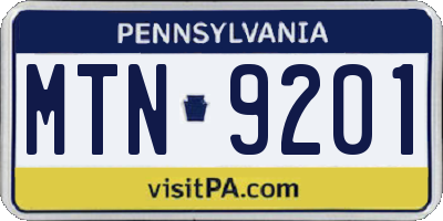 PA license plate MTN9201