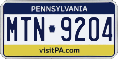 PA license plate MTN9204