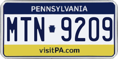 PA license plate MTN9209