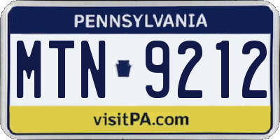 PA license plate MTN9212