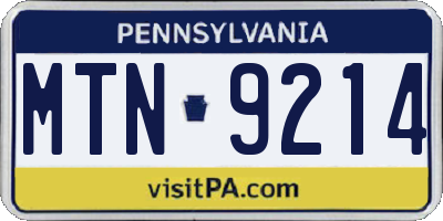 PA license plate MTN9214