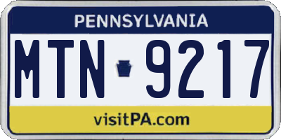 PA license plate MTN9217
