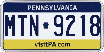 PA license plate MTN9218