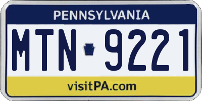 PA license plate MTN9221