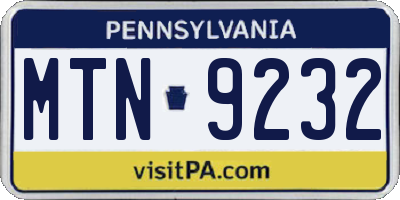PA license plate MTN9232