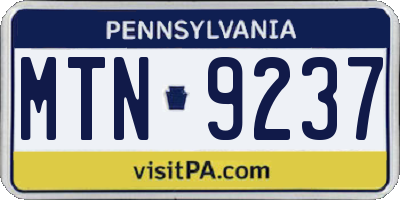 PA license plate MTN9237