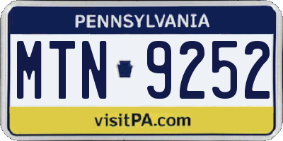PA license plate MTN9252