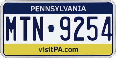 PA license plate MTN9254