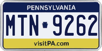 PA license plate MTN9262