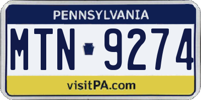 PA license plate MTN9274