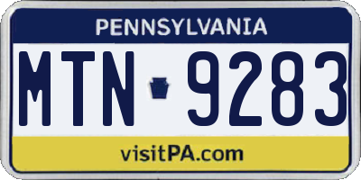 PA license plate MTN9283