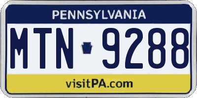 PA license plate MTN9288