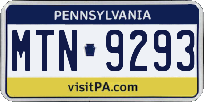 PA license plate MTN9293