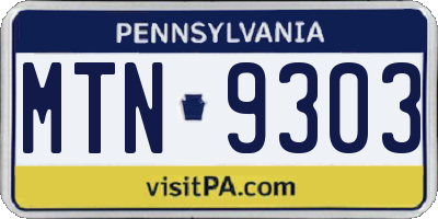 PA license plate MTN9303