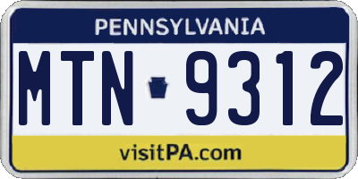 PA license plate MTN9312