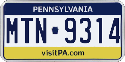 PA license plate MTN9314