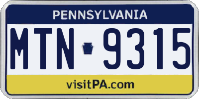 PA license plate MTN9315