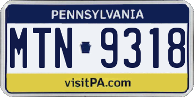 PA license plate MTN9318
