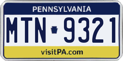 PA license plate MTN9321