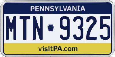 PA license plate MTN9325