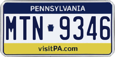 PA license plate MTN9346