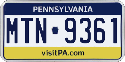 PA license plate MTN9361